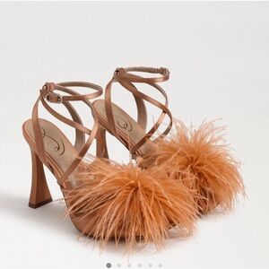 Feather Strappy Heels in Blush